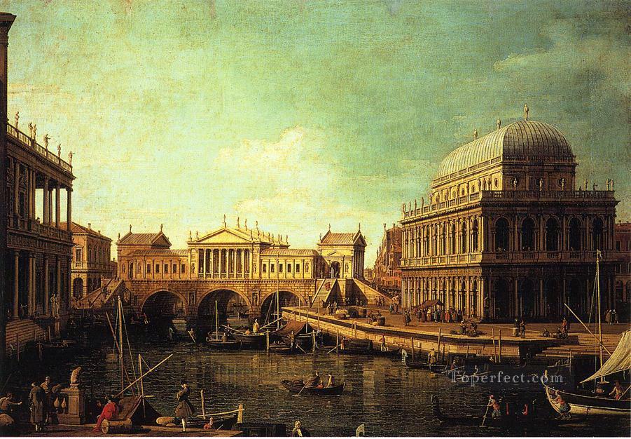 ヴェチェンツァ大聖堂とカナレット橋ヴェネツィア油絵